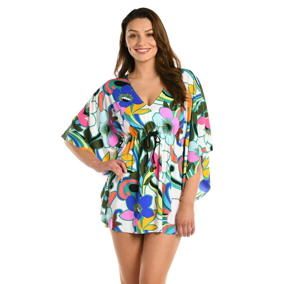 La Blanca Women's V-Neck Caftan Swimsuit Cover Up, Multi//Sun Catcher, Small