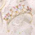 thumbnail image 4 of Tiaras de princesa para niñas, corona dorada con accesorios para el cabello de mariposa, perlas y diamantes de imitación, diademas, 4 of 5
