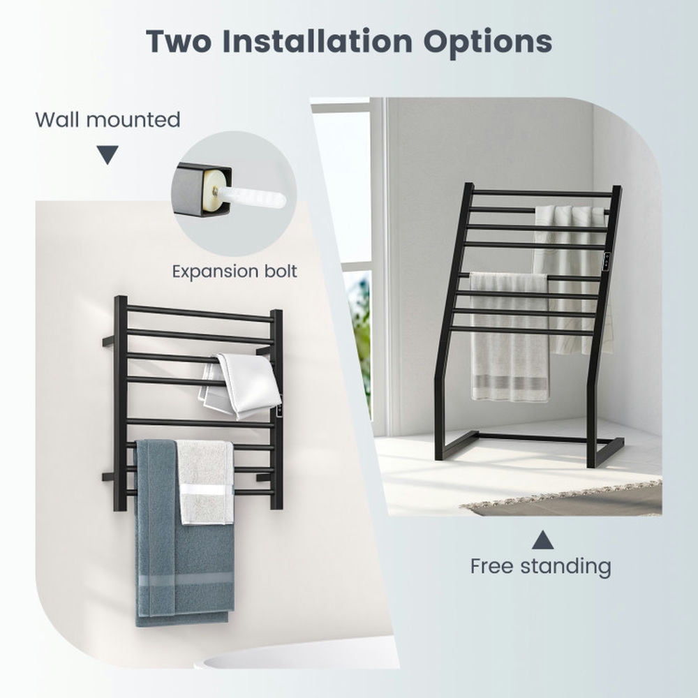 Finihen Wall Mounted Towel Rack, Electric Heated Towel Rack, 8 Bars Freestanding Wall Mounted Towel Warmer Rack with LED Display, for Bathroom, laundry Room, Black