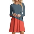 thumbnail image 2 of Robes d'Automne pour Femmes Col Rond Bloc de Couleur Robe à Manches Longues Décontractée Ample Tunique Évasée Mini Robes, 2 of 5