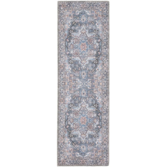 HomeRoots 522463 10 ft. Blue Floral Power Loom Distressed Washable Runner Area Rug