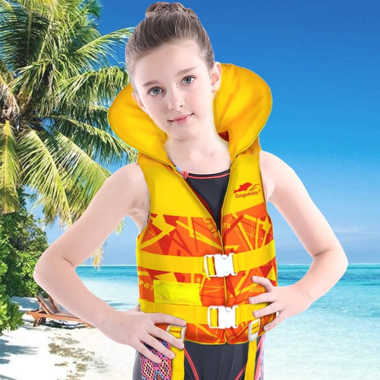 Gogokids Kids Swim Vest, Orange XS, Safety Strap, Headrest