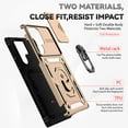 thumbnail image 2 of Heavy Duty Armor Case for Samsung Galaxy S23 Ultra, Rugged PC Soft TPU Military Grade Shockproof Metal Magnetic Car Mount Shockproof Cover with Camera Lens Sliding Ring Holder Bracket Case,Gold, 2 of 8
