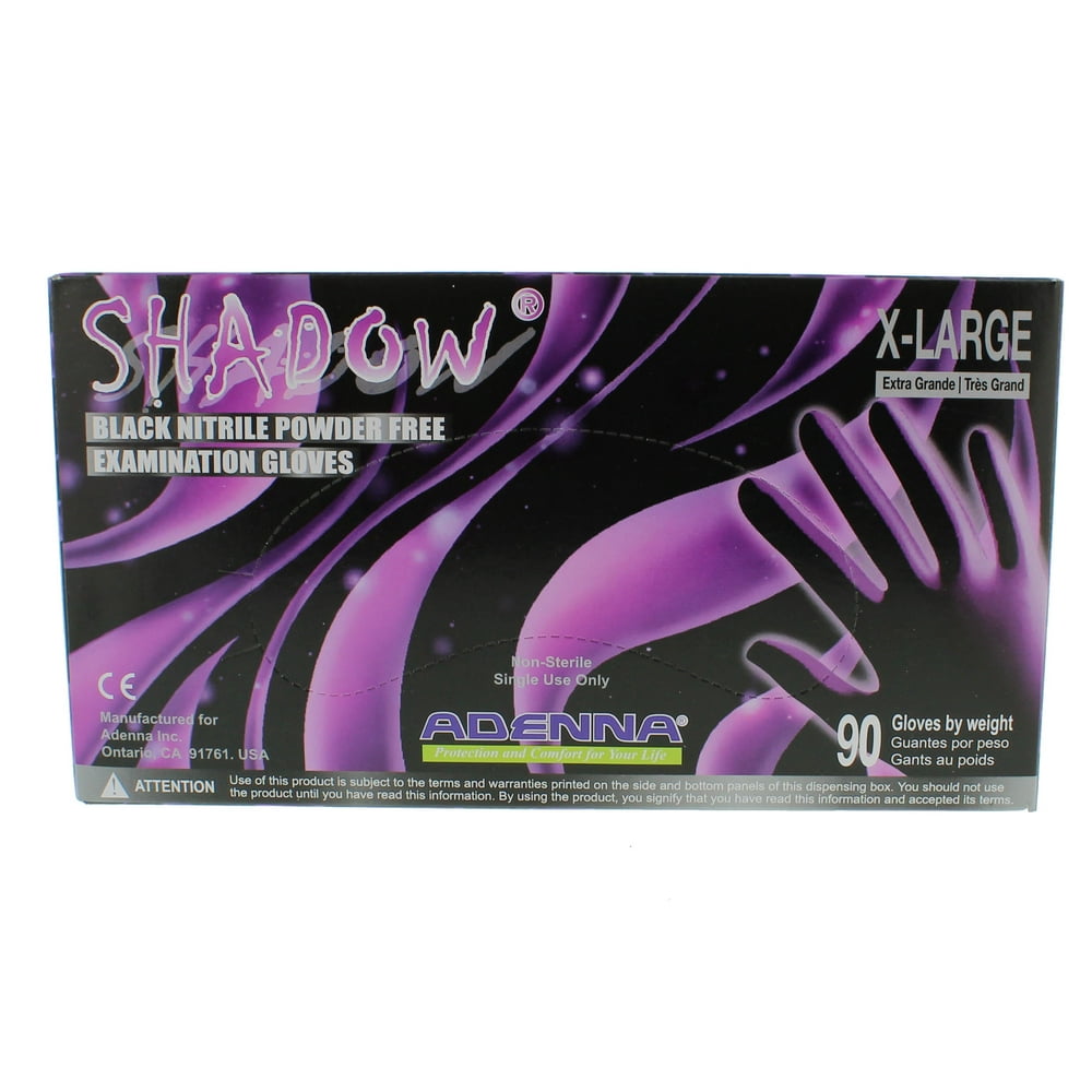 Adenna SHD938 Shadow Black Nitrile Powder Free Exam Gloves, XLarge, 1