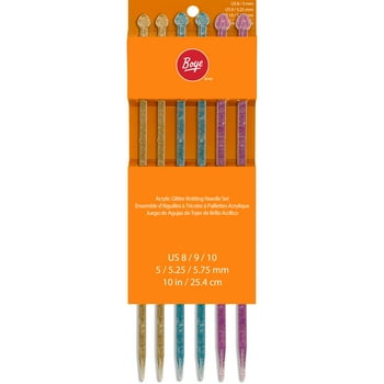 Boye Multi-Color Acrylic Glitter Knitting Needle Set, US Sizes 8,9,10, Contains 6 Needles