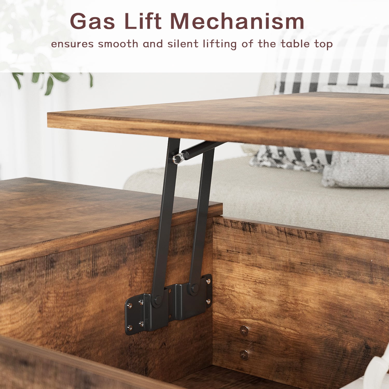 Vineego Classic Lift Top Rectangular Wood Coffee Table, Rustic Oak