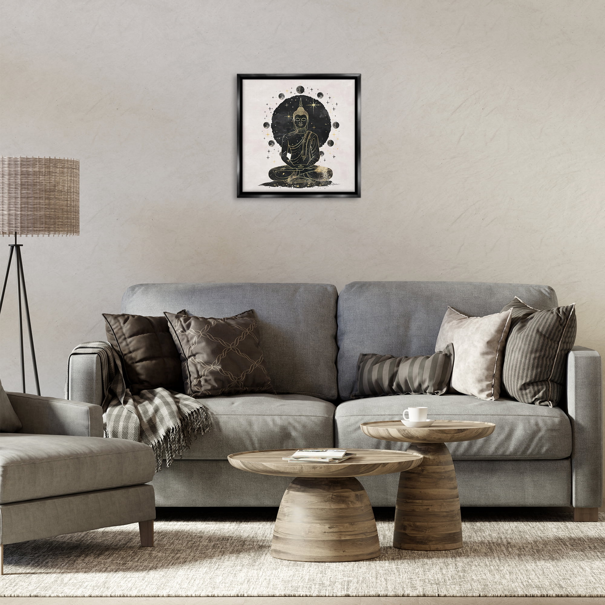 Stupell Industries Gilded Sitting Buddha Religious & Spiritual Painting Black Floater Framed Canvas Art Print Wall Art, 18 x 18