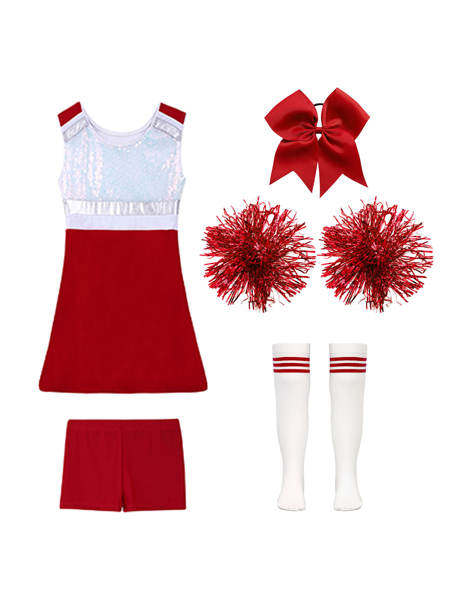 TiaoBug Kids Girls Cheer Leader Uniform Sports Games Cheerleading Dance Outfits Halloween Carnival Fancy Dress Up B Red 8 - image 4 of 5