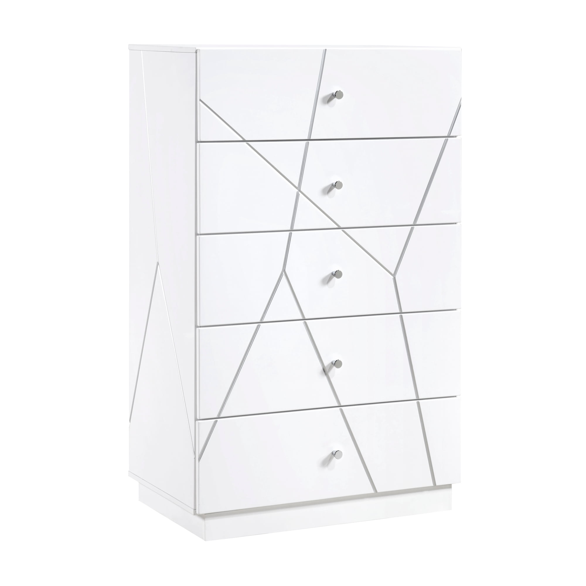 Glamorous White Finish 5-Drawers Storage Chest Bedroom Furniture 1pc Geometric Design Accents