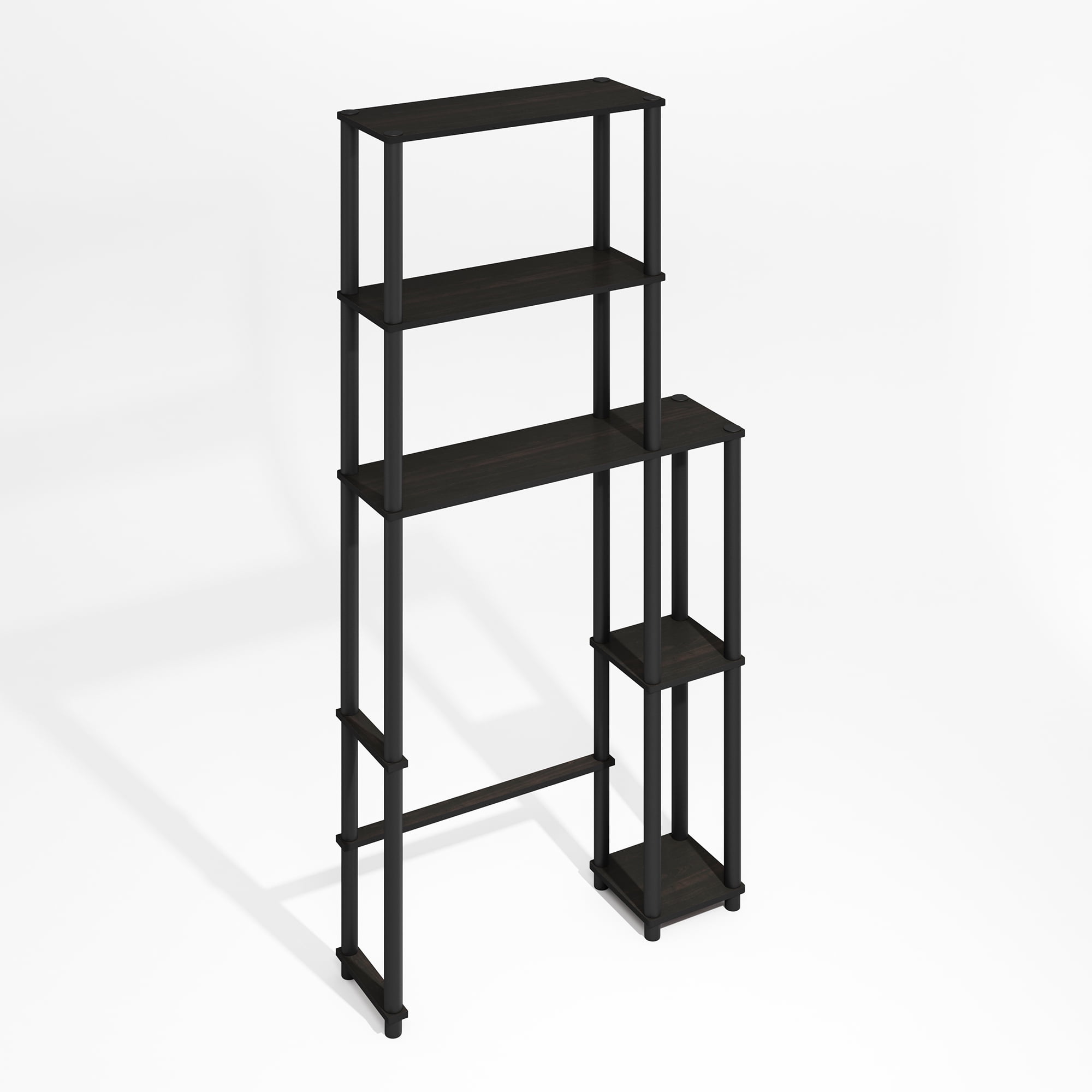 Furinno Turn-N-Tube Freestanding Over-The-Toilet Bathroom Shelves, Storage Rack with 5 Shelves, Black Espresso/Black