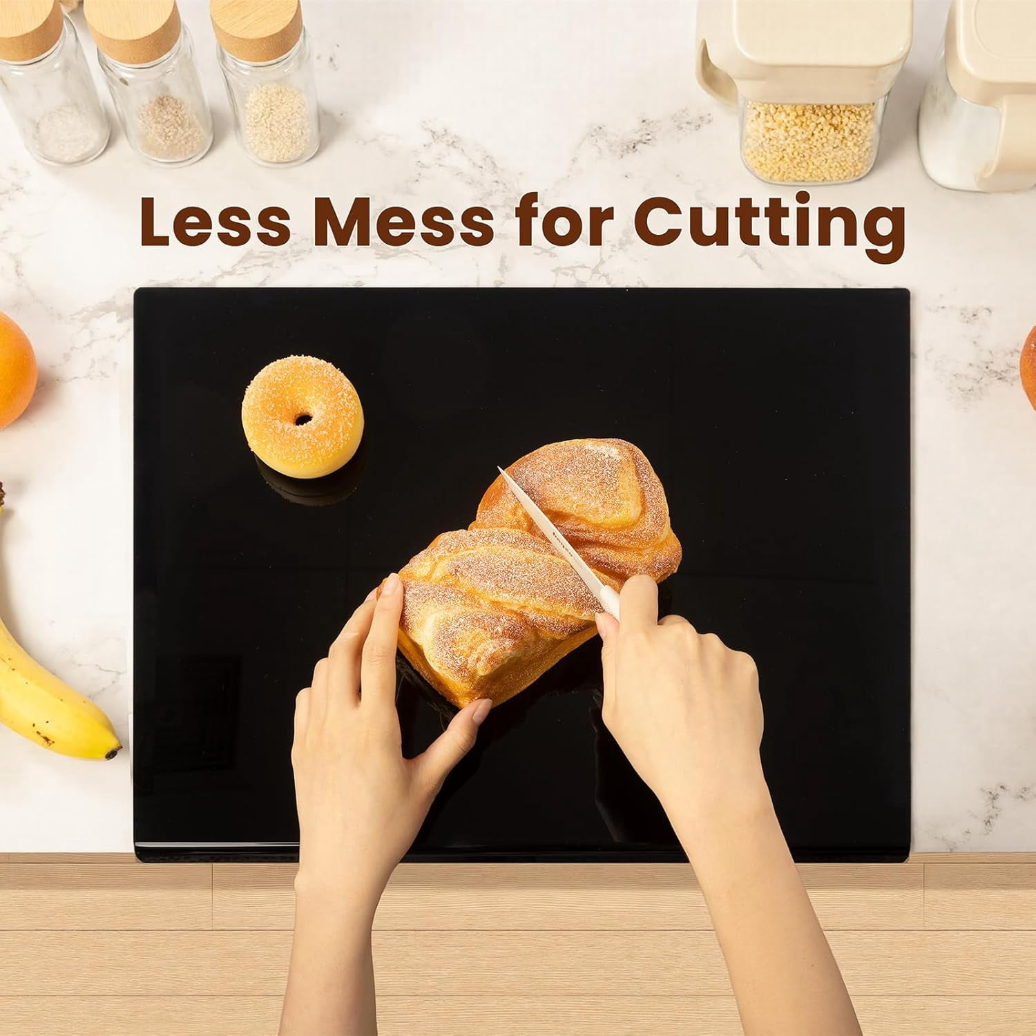 EVER BETTER Acrylic Cutting Boards for Kitchen, 17.5"×13.5" Thick Block Vegetable Bread Meats Fruits Board with Counter Lip, Anti-Slip CuttingTray,Black