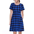 thumbnail image 1 of Easygdp Buffalo Plaid Blue Black para Vestido Transpirable de Mujer, Vestido Suelto de Manga Corta con Pliegues y Bolsillos para el Verano, 1 of 6