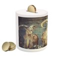 thumbnail image 2 of Antlers Piggy Bank, Capricorn Group of Spanish Ibex Under Shade Sunbeams Animal Nature Picture, Ceramic Coin Bank Money Box for Cash Saving, 3.6" X 3.2", Beige Charcoal, by Ambesonne, 2 of 4