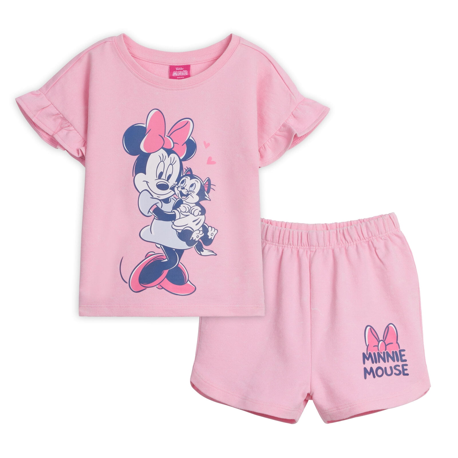 Disney Minnie Mouse Baby Girls' Short Sleeve Graphic T-Shirt and French Terry Shorts Set Pink Optic Wash Minnie Mouse