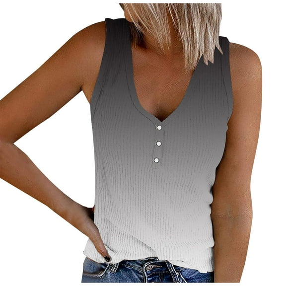 MIUOWANP Women's V-neck Sleeveless Gradient Printed Tank Top V-neck Tank Top Ribbed Loose V-neck Tank Top