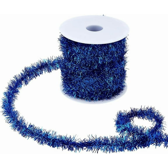 PH 21.8 Yards Blue Thin Tinsel Garland 0.8 Inch Decorative Garland Tinsel Holiday Shiny Lace Tinsels Ribbon for Birthday Party Wedding Grduation Party Decoration Blue