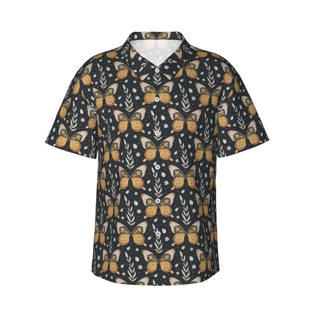 Fotbe Flower Butterfly Camisa Hawaiana para Hombre Unisex – Camisa Casual de Verano con Botones de Manga Corta de Algodón y Lino,3X-Large