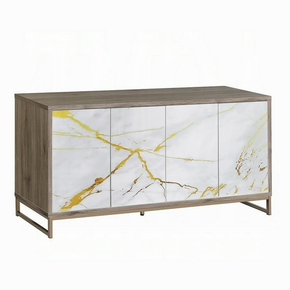 Avia Sideboard Console Cabinet, White Marble Look 4 Door Brown 65 Inch
