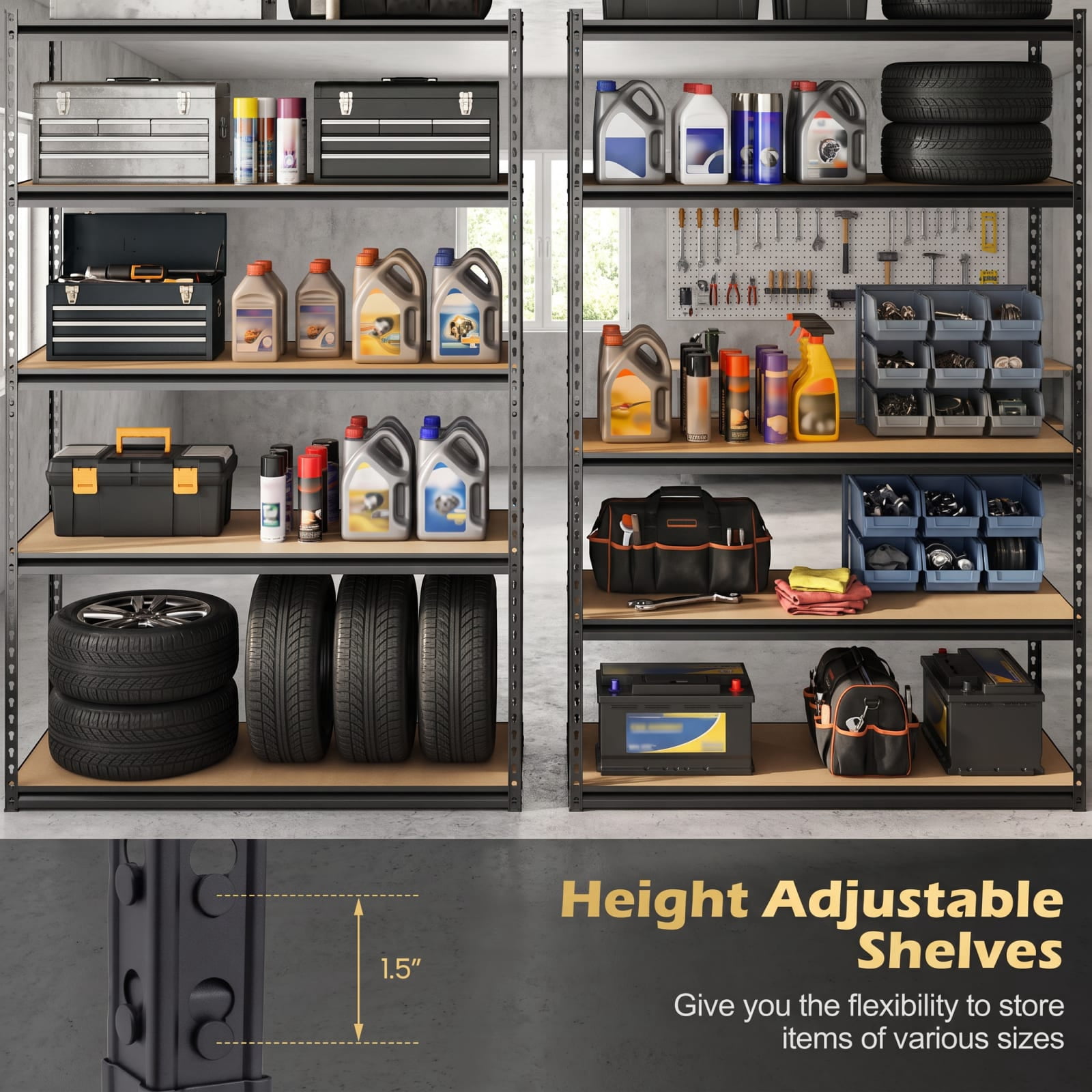 Biotree 5-Tier Metal Shelving Unit 2200 lbs Capacity with Adjustable Shelves 30" × 12" × 60" for Garage Warehouse Basement, Black