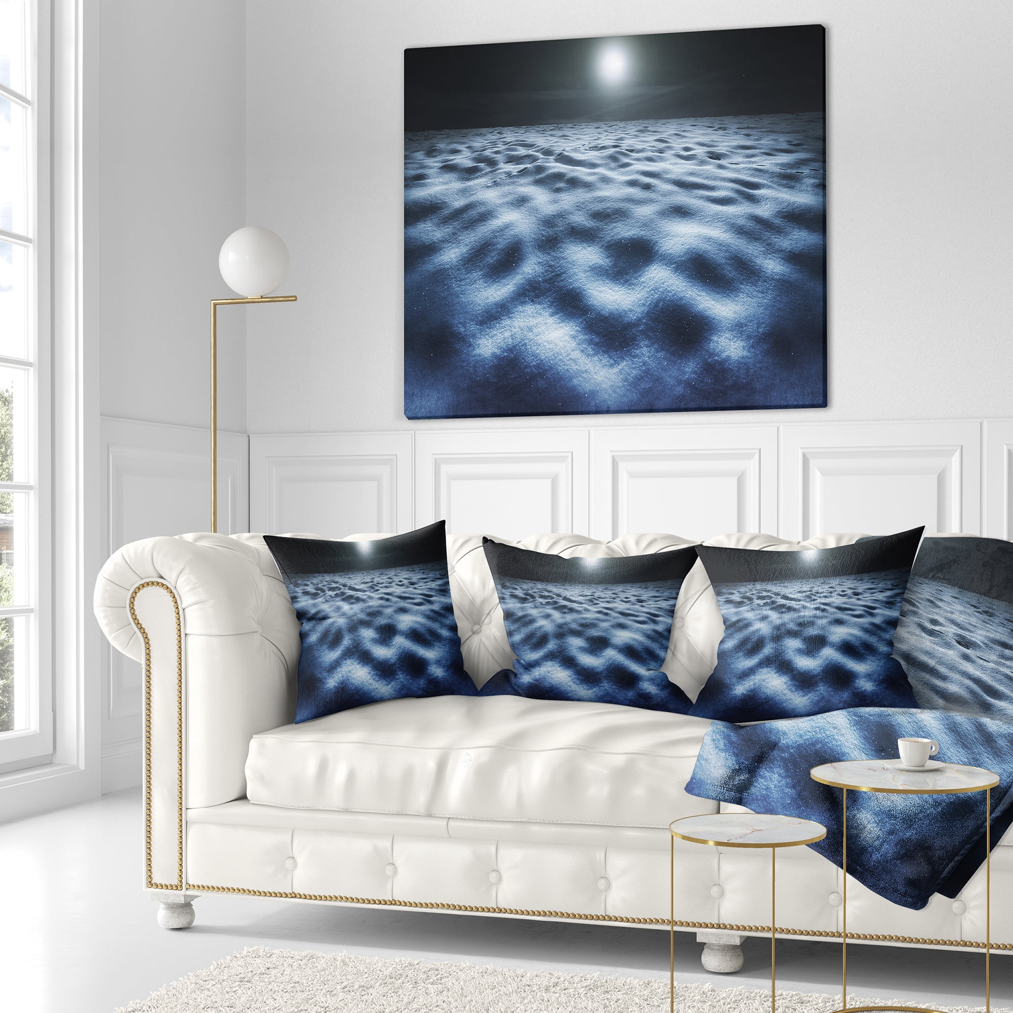 Designart Night With Fool Moon in Sky - Landscape Printed Throw Pillow - 16x16
