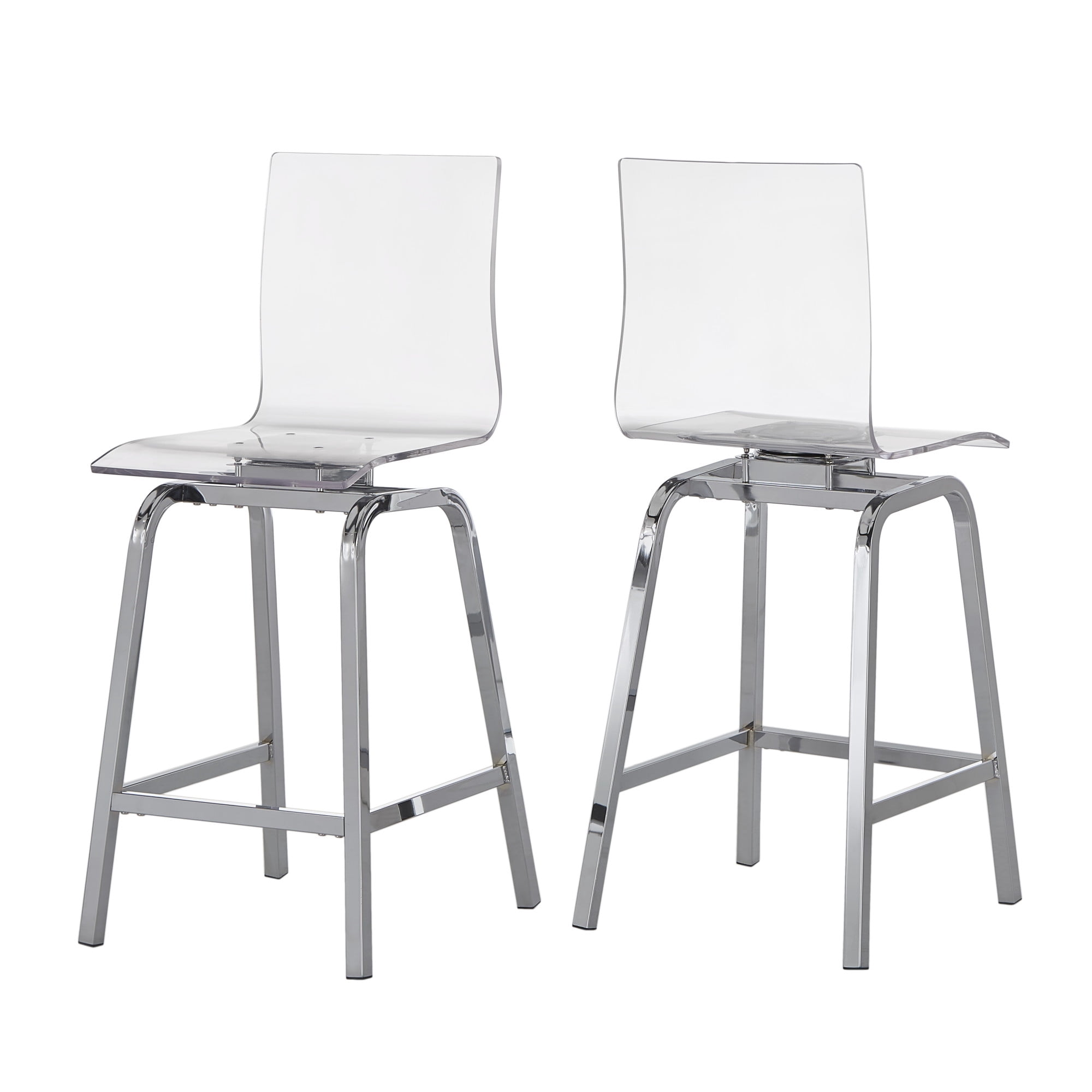 Weston Home Valenti Acrylic Swivel High Back Counter Stools, Set 2, Chrome
