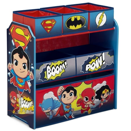 DC Super Friends (Batman, Robin, Superman, Wonder Woman, The Flash) Multi-Bin Toy Organizer by Delta Children