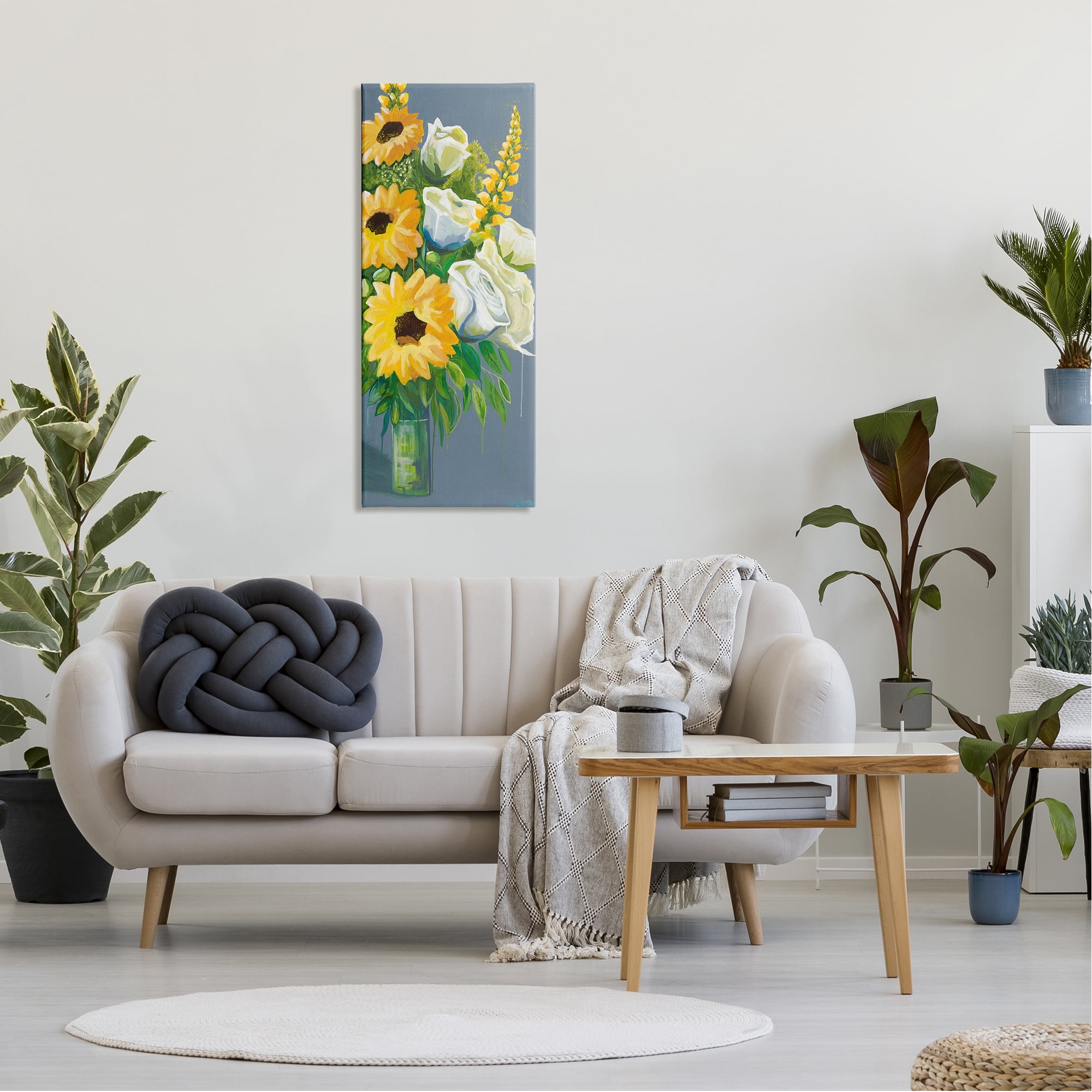 Stupell Industries Sunflowers & White Roses Botanical & Floral Painting Gallery Wrapped Canvas Art Print Wall Art, 17 x 40