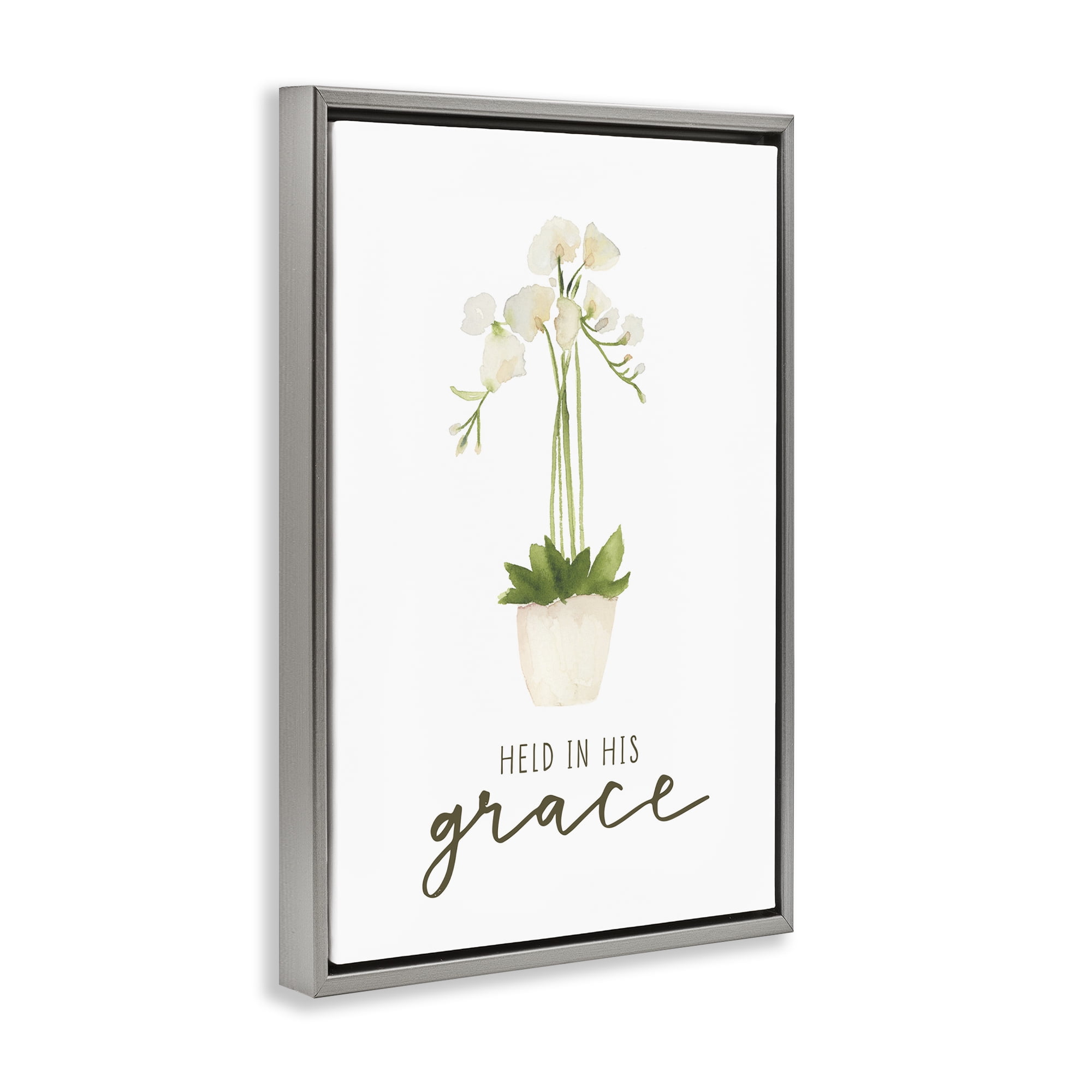 Stupell Industries Held In His Grace Botanical & Floral Painting Gray Floater Framed Art Print Wall Art, 21 x 31