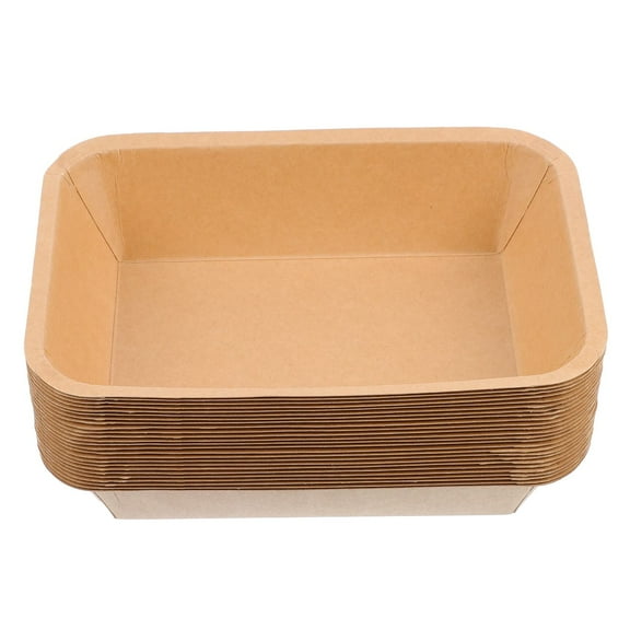 GOOHOCHY 25 Pcs Serving Disposable Baking Paper Tray Kraft Paper Plates 20.5X14X4.5CM