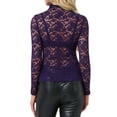 thumbnail image 3 of INSPIRAR CHIC Blusa de Encaje Floral Transparente de Manga Larga con Cuello Alto para Mujeres S Púrpura Oscuro, 3 of 6