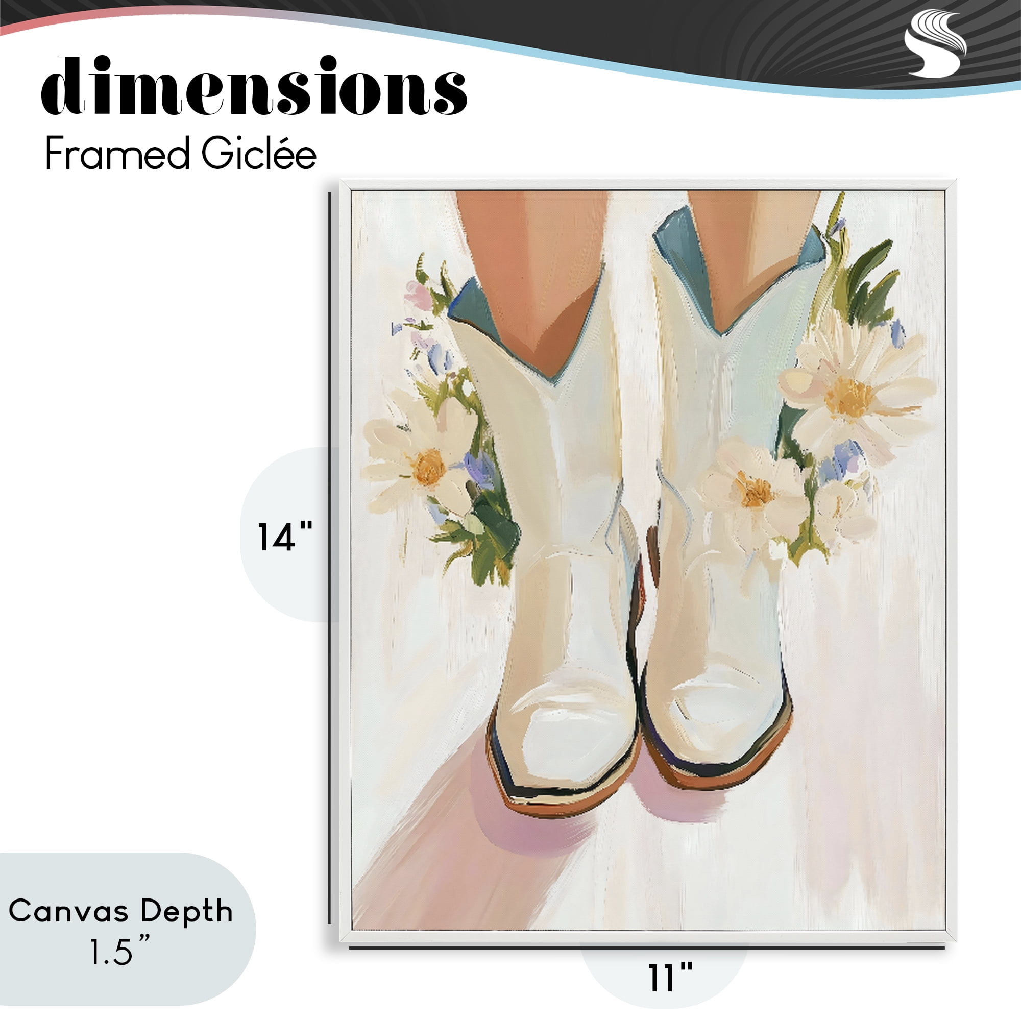 Stupell Industries Blooming Cowgirl Boots White Framed Giclee Art, design by The Prints Vibe