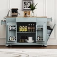 thumbnail image 2 of Tcbosik Farmhouse Kitchen Island with Charging Station, Lockable Wheels and Hidden Trash Can Cabinet, Rolling Island Table with Open Shelves, Storage Drawers and Internal Rack, Grey & Blue, 2 of 10