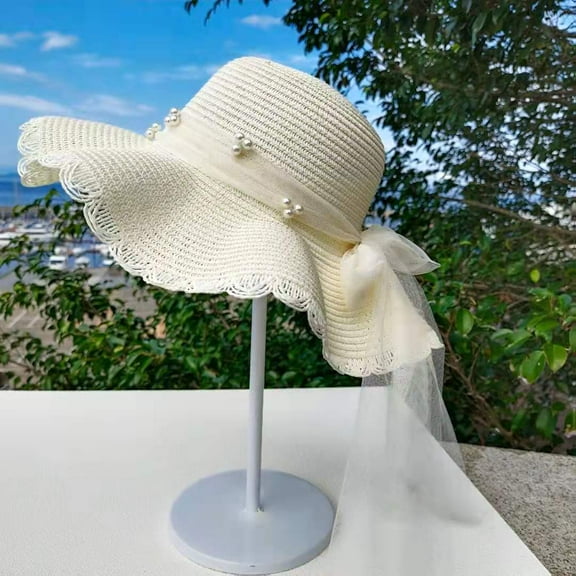 Womens Beach Straw Sun Hat: Large Ladies Foldable & Packable Floppy Hats with Wide Brim-UPF 50 UV Protection Summer Sunhat