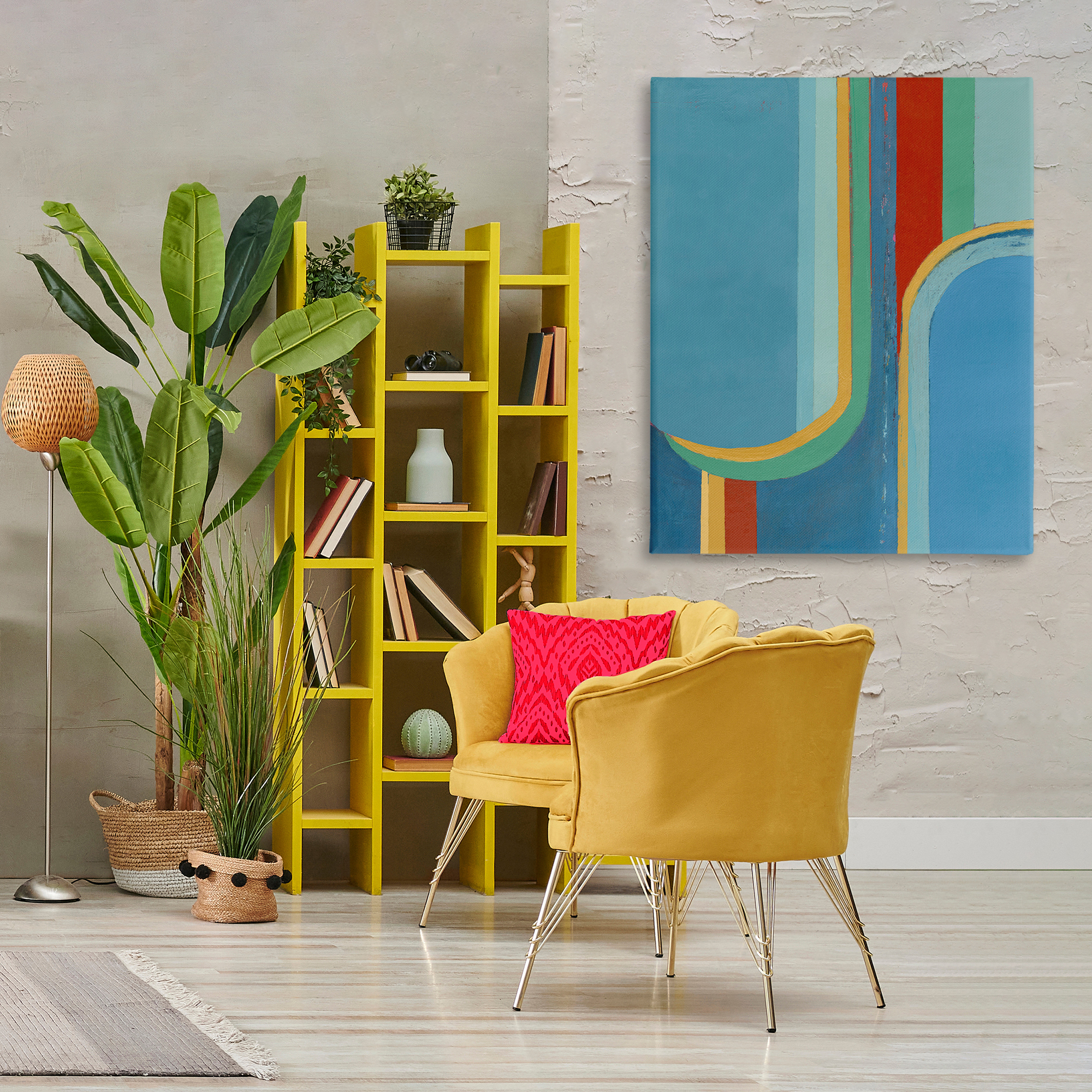 Stupell Industries Blue & Red Arches Abstract Painting Gallery Wrapped Canvas Art Print Wall Art, 36 x 48