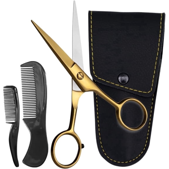 ONTAKI Beard & Mustache Scissors 5 in German Steel Midnight Blue Gold Brass Comb & Case Grooming Kit