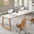 thumbnail image 5 of Finmind 78.74" Extra Long 2-Person Desk, Wooden Double Computer Table with Faux Marble Top, White & Gold, 5 of 7