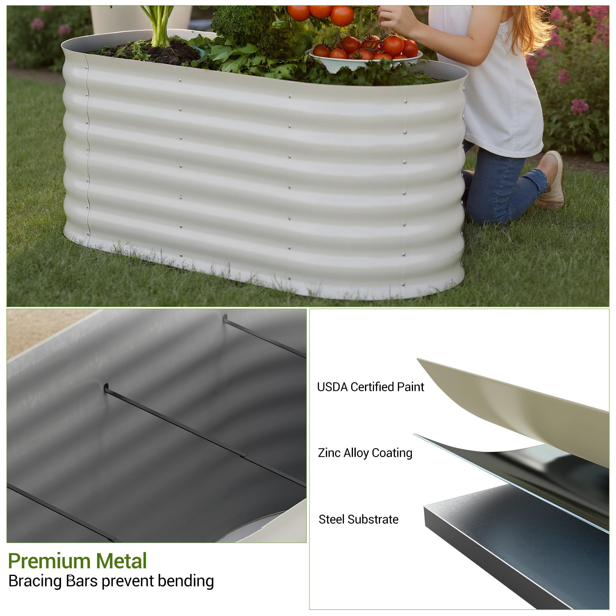 Heavy Duty Galvanized Raised Garden Bed, 4x2x2ft Beige Rust-Resistant Metal Planter Box for Flowers Herbs Vegetables for Gardening
