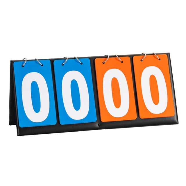 Tableau de Bord, Gardien de Pointage, Retoucheur de Pointage pour basketball, tennis et Sports Multiples. design de Table Portable avec Cartes de Pointage à Retournement 4 Chiffres en Bleu et orange, Montées sur Cuir PU Noir. Comprend de Grands Chiffres Blancs à Fort Contraste pour une Visibilité Claire, Idéal pour les Arbitres et le Suivi des Pointage dans les Tournois.