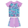 thumbnail image 3 of Girls Swimsuits Rash Guard Two Piece Set Short Sleeve Hawaiian Bathing Suit Kids Tankinis Swimwear 4-12T, 3 of 12