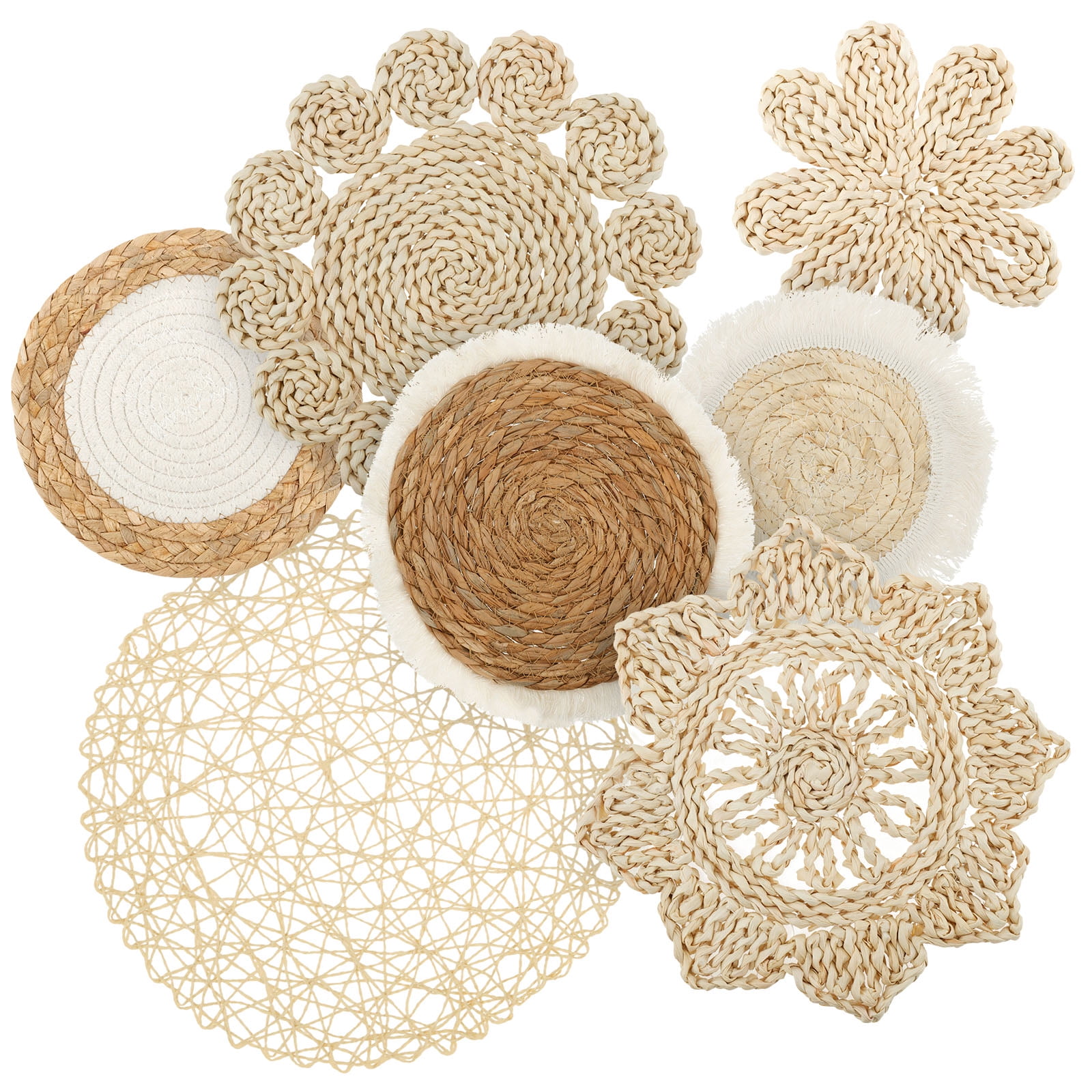 7PCS Wall Baskets Decor Bohemian Style Handmade Rattan Wicker Wall Baskets Easy to Clean Safe Basket Wall Art Versatile Hanging Woven Wall Basket Odorless Round Wall Art