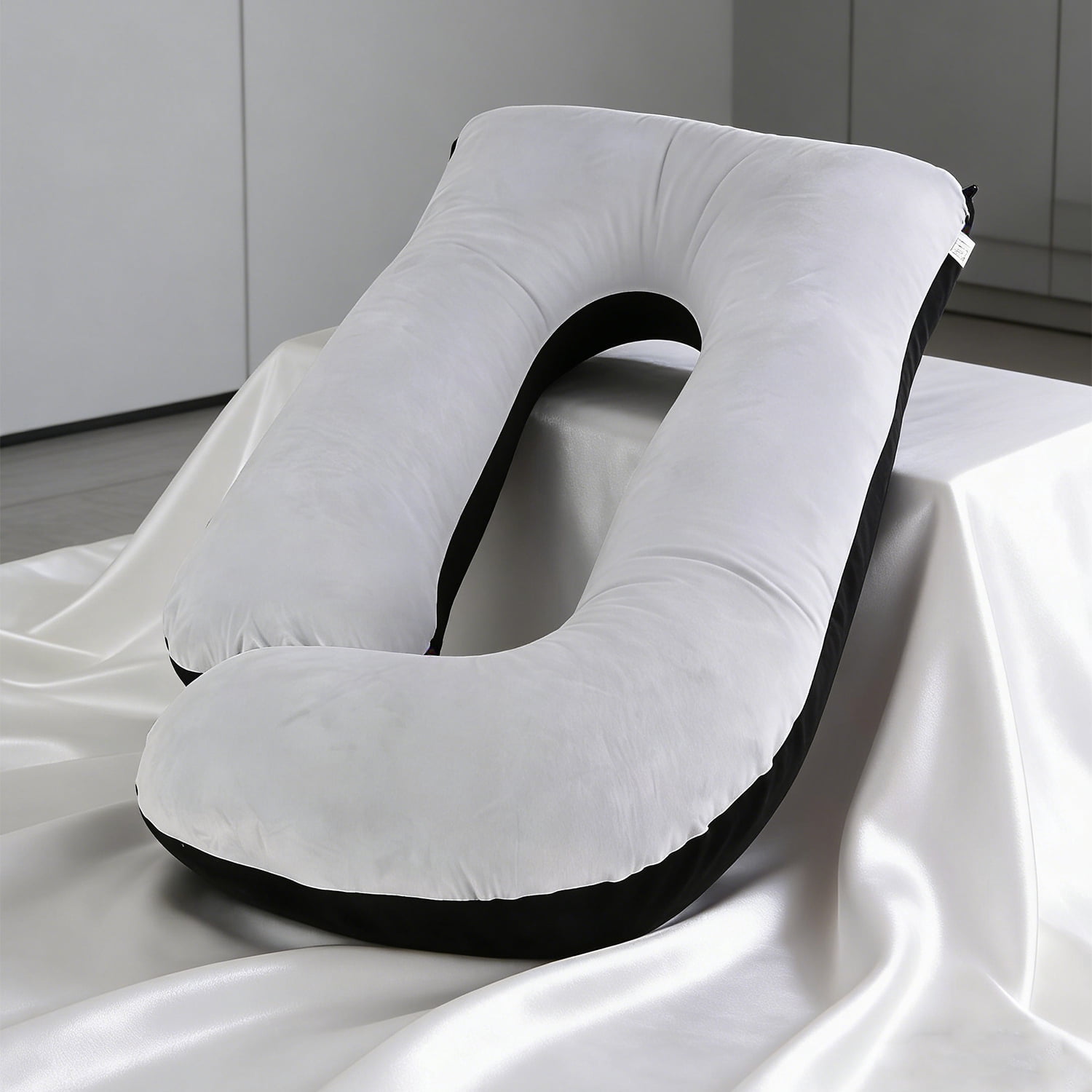 AFGFUF J-Shaped Pregnancy Pillow, 63" x 19.6", Full Body Maternity Pillow for Back, Hip & Belly Relief, Black-Grey