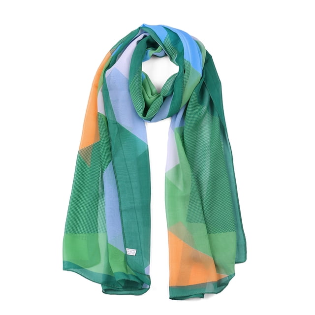 CHAL DE CHIFFON PARA MUJERES INSPIRADOR CHIC, LARGO, GEOMÉTRICO, BUFANDAS DE PLAYA, VERDE NARANJA