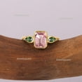 thumbnail image 3 of Pear Green Sapphire and Emerald Cut Pink Sapphire Bridal Band Ring, Bezal Set Three Gemstone Ring, 925 Starling Silver Minimalist Unique Handmade Ring., 3 of 5
