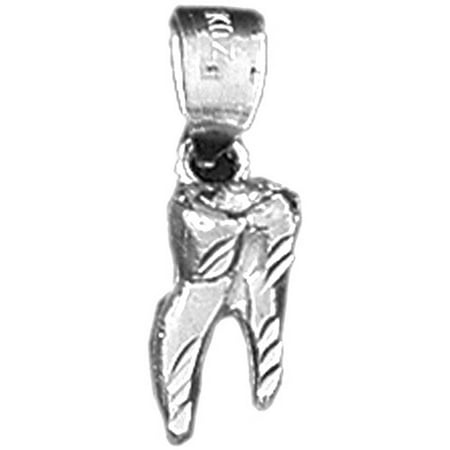 14K White Gold 3D Tooth Pendant - 18 mm