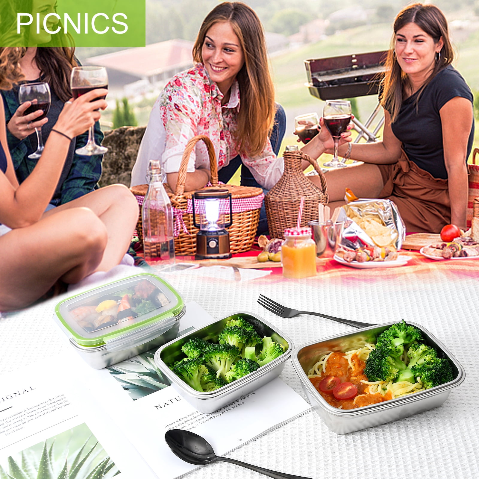 UPTRUST Stainless Stainless Steel Food Storage Containers | Leak Proof & Airtight Lids | Set of 5 Containers BPA Free that are Dishwasher & Freezer Safe, Green