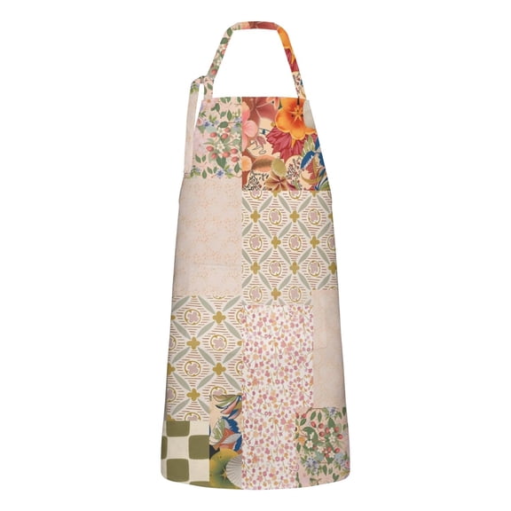 Pioneer Flower Floral Print Pattern Apron-Garden Aprons for Women with Pockets-Cotton Linen Waterproof Kitchen Cooking Gardening Aprons Adjustable for Kitchen,Cooking,BBQ and Salon 33x27 Inch