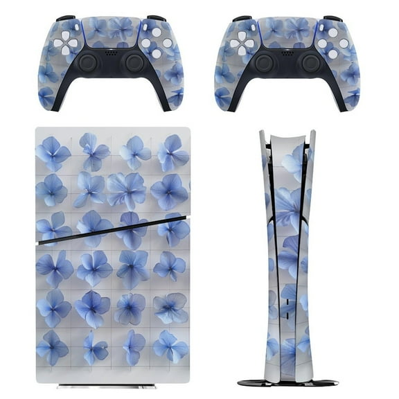 Skin Sticker for PS5 Slim Standard PS5 Pro Disc Digital Edition Console and Controllers Decals for Playstation 5 (Flowers Cobalt Blue ,PS5 Pro Standard)