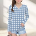 thumbnail image 3 of Avrntaa Girls Long Sleeve Tops Fall Cute Checkered Pattern Shirts Sweet V Neck Layer T-Shirt, 3 of 8
