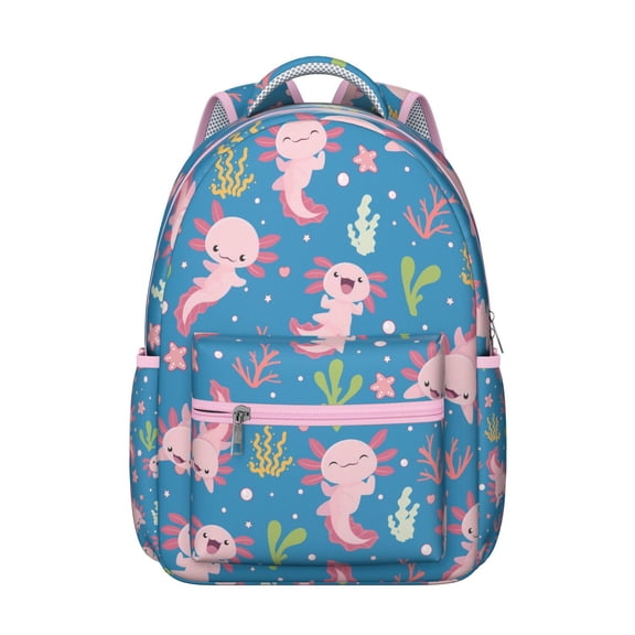 Cute Axolotl Student Backpack Waterproof Durable School Bag with Kawaii Colorful Cartoon Axolotl Print, Adjustable Straps, Breathable Padding, Large Capacity for School and Travel