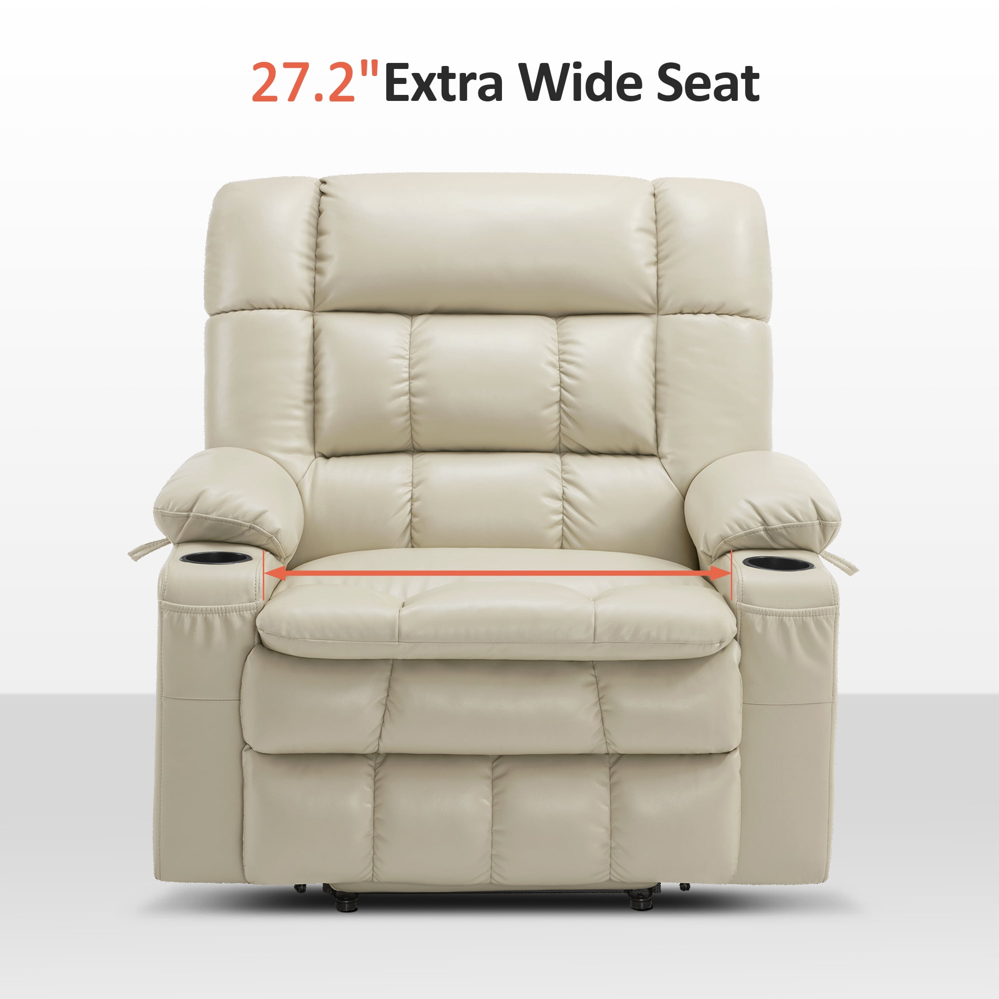 MCombo Small Dual Motor Power Lift Recliner Chair Sofa with Massage and Heat for Elderly People, Infinite Position, USB Ports, Faux Leather R7894 (Cream White, Small-Wide)